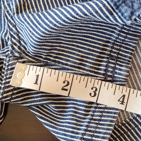 Striped and Denim Patch High-Waist Women’s Shorts - Blue - Picture 13 of 16